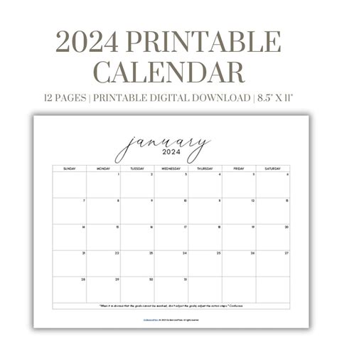 2024 Calendar Printable Calendar 2024 Monthly Planner Landscape Monthly Calendar Sunday Start