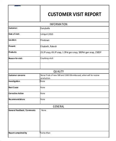 Customer Visit Report Format Templates 1 TEMPLATES EXAMPLE