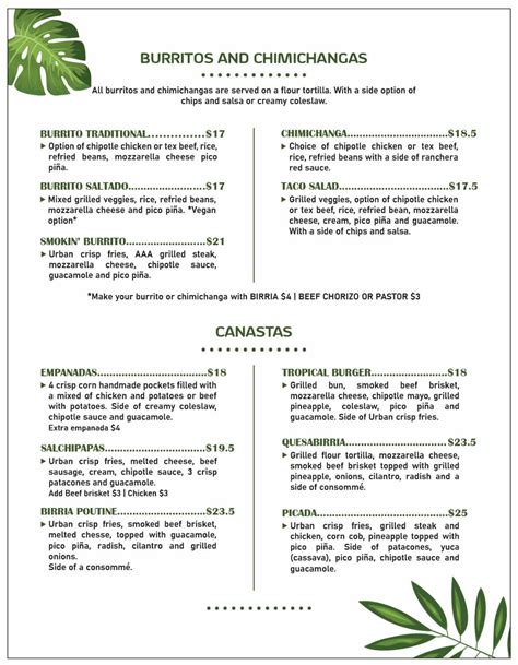 Smokin Barrels Cocina Latina Menu
