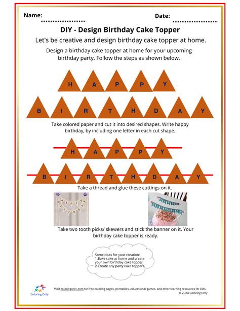 DIY - Design Birthday Cake Topper Free Printable Worksheet