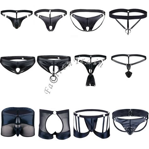 Sexy Mens Faux Leather Thongs Wet Look Bikini G String Briefs Clubwear Underwear EBay