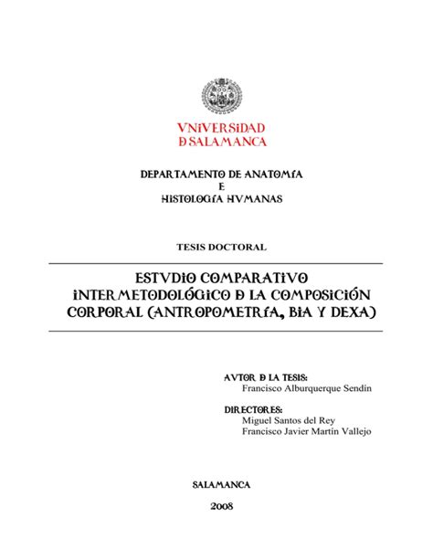 Estudio Comparativo Intermetodol Gico De La Composici N Corporal