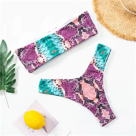 Bandeau Micro Bikini Brazilian Swimwear Women Sexy Swimsuit Thong Snake Print Womens Swim Wear