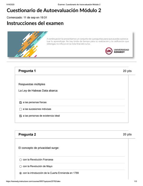 Autoevaluaci N M Dulo Examen Cuestionario De