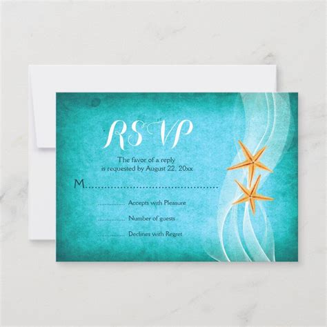 Starfish Pair Turquoise Destination Beach Wedding Rsvp Card Zazzle