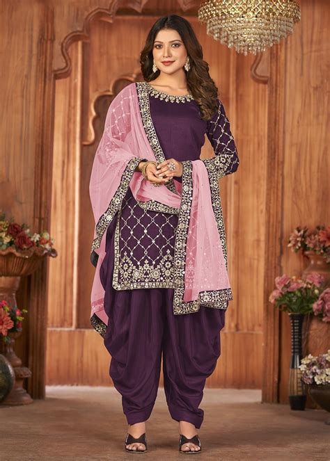 Glass Work Art Silk Patiala Salwar Suit Rdresses