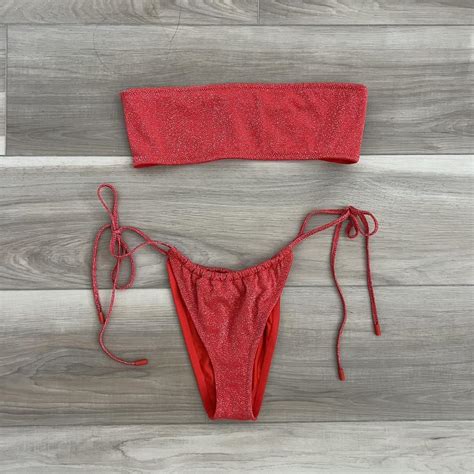 Red Sparkle Triangl Bikini Size Small LITA Depop