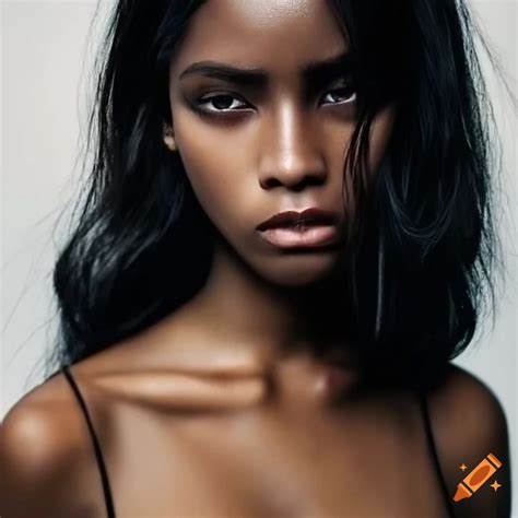 Portrait Of A Brown Skinned Humanoid Woman With Wavy Black Hair On Craiyon