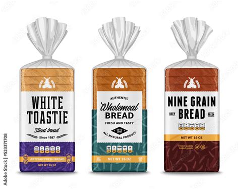 Vector Bread Packaging And Vertical Label Design Bakery Illustrations