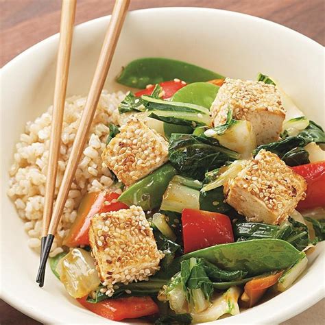 Sesame-Crusted Tofu over Vegetables Recipe - EatingWell