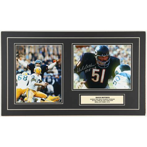 Dick Butkus Signed Bears 14x24 Custom Matted Photo Display Jsa