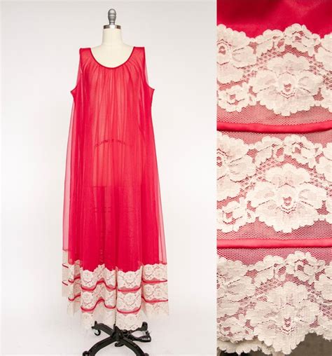 1960s Nightgown Sheer Long Slip Lingerie Dress L XL Gem