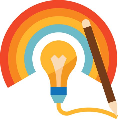 creativity creative rainbow pencil lightbulb flat icon