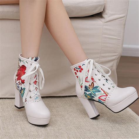 Купить Женские ботильоны с круглым носком на толстом высоком каблуке и ...