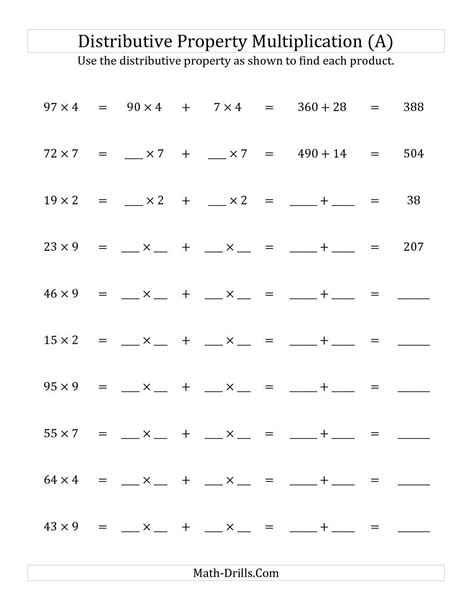 Division Distributive Property Worksheets