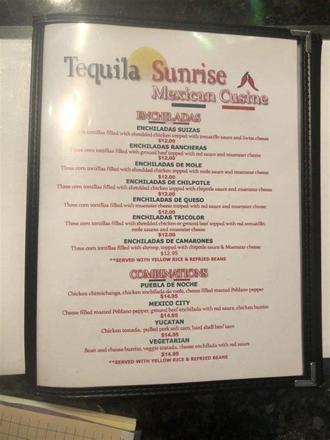 Menu At Tequila Sunrise Restaurant Milford