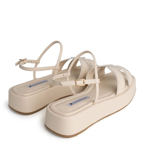 Sandalia Nude Manteiga Flatform Fivela Branco