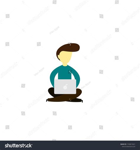 People Operate Laptop Sitting Vector Illustration Stock Vector (Royalty