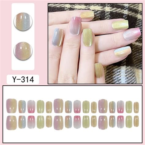 Cat S Eye False Nail Wearable Manicure Press On Nails French Fake Nails