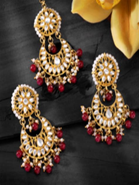 Buy Peora Gold Plated Red Kundan Stone Studded Jewellery Set