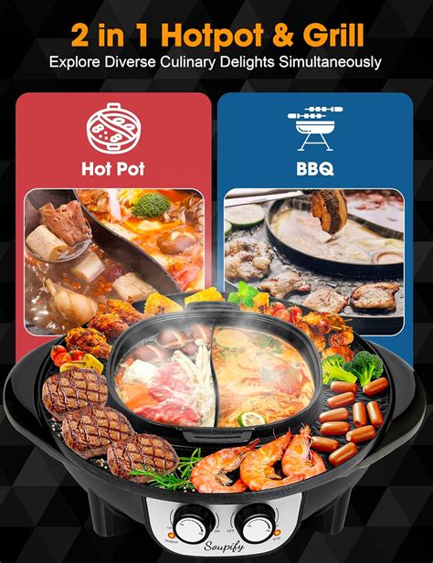 2 In 1 Hot Pot With Grill Electric Korean BBQ Grill Independent Dual Temperature Control Non
