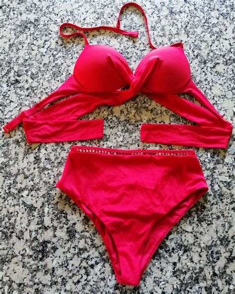 Czerwone bikini CALZEDONIA M PUSH UP WYSOKI STAN Polska Nowa Wieś Kup teraz na Allegro Lokalnie