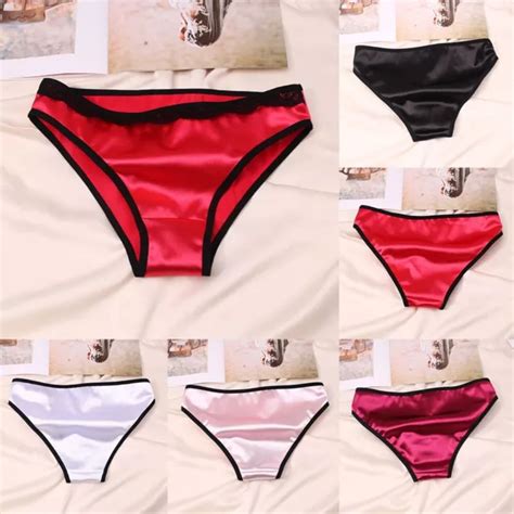 Women S Satin Underwear Silk Satin Panties Gstring Thong Lingerie L Wine Red Picclick Uk
