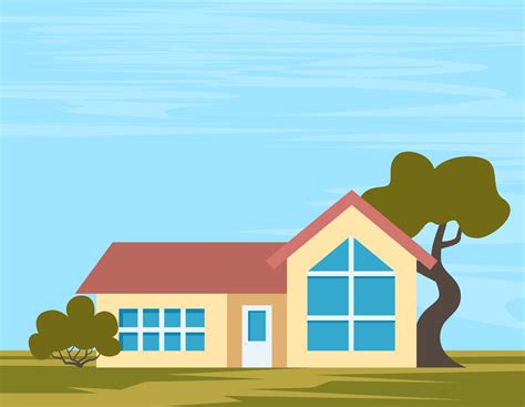 Suburban American House Exterior Front View And Some Trees Private
