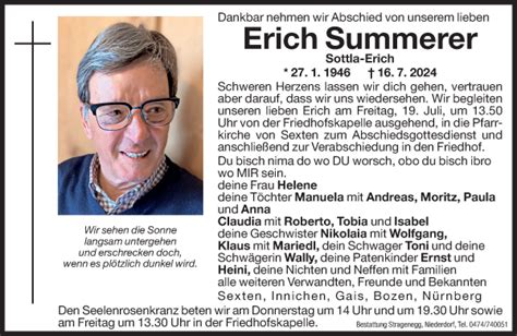 Traueranzeigen Von Erich Summerer Trauer Bz