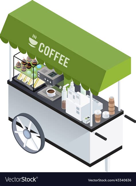 Coffee Cart Isometric Composition Royalty Free Vector Image