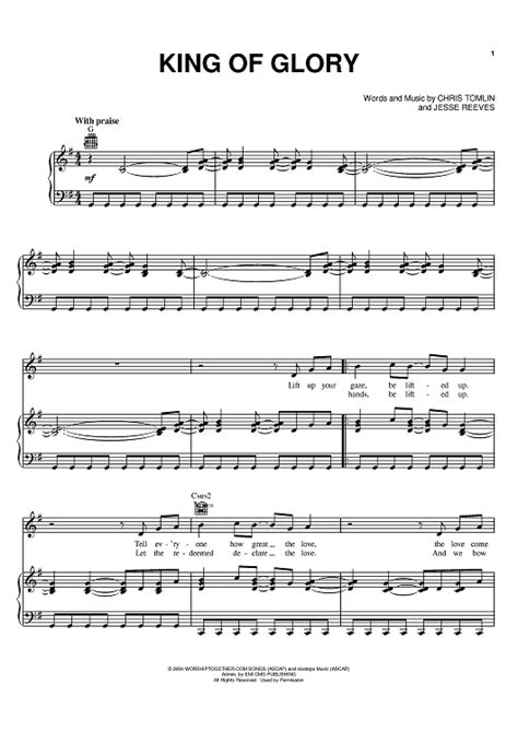 King Of Glory Sheet Music By Chris Tomlin For Pianovocalchords