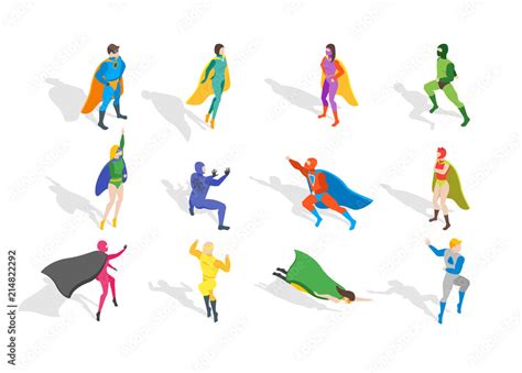 Cartoon Characters People Super Heroes Different Types Set Vector
