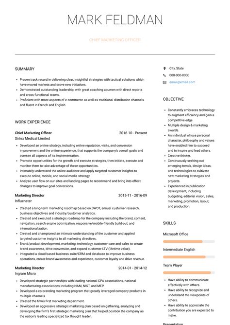 Chief Marketing Officer - Resume Samples and Templates | VisualCV