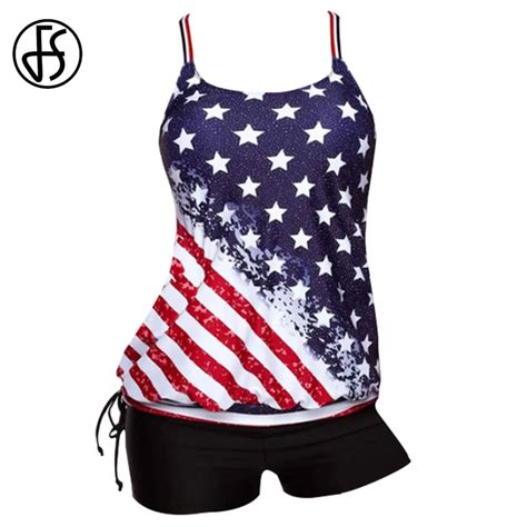 Fs Women Pentagram Flag Print Two Piece Tankini Swimsuit Long Plus Size