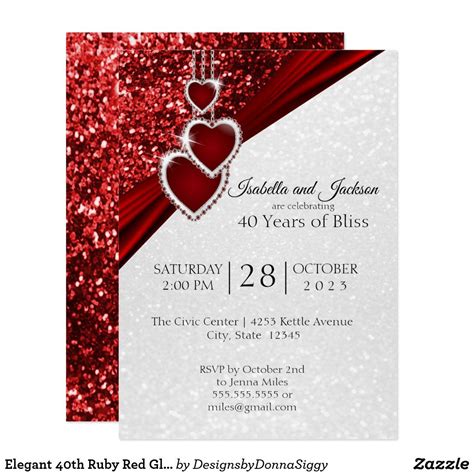 Elegant 40th Ruby Red Glitter Anniversary Design Invitation Zazzle