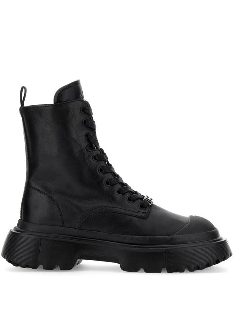 Hogan Anfibio Leather Lace Up Boots Black Farfetch