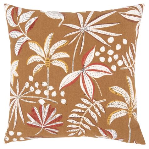 Housse De Coussin En Coton Biologique Imprim Exotique Jaune Ocre X