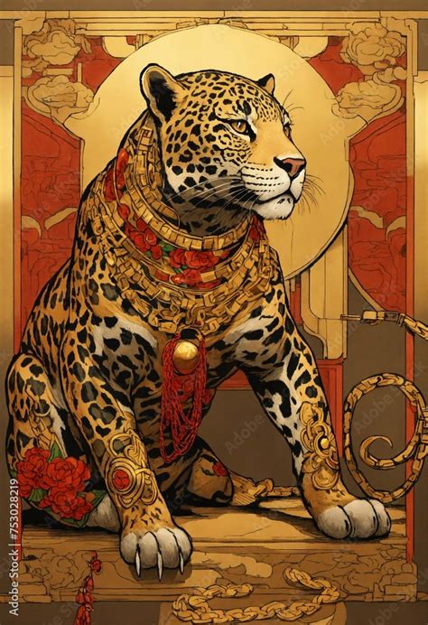 There Is A Jaguar With A Gold Chain Around Its Jaguar Design Jaguar