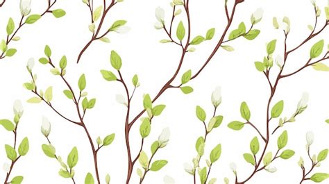 Elegant Pussy Willow And Leaves Spring Seamless Pattern Vector