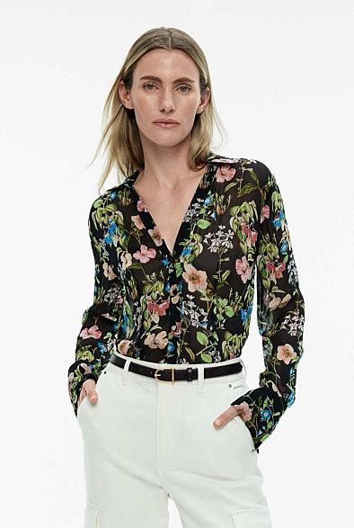 Raven Botanical Georgette Shirt Womens Evening Shirts Witchery