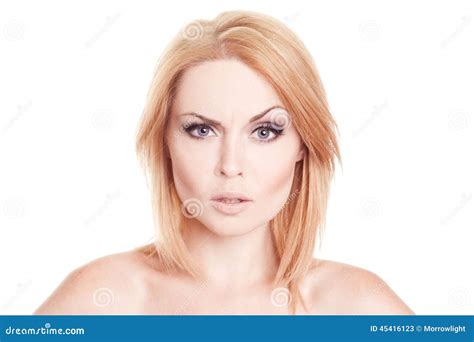 Frowning Woman Posing Over White Stock Image Image Of Lady Enjoy