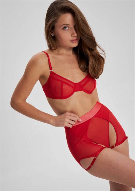 Red Mesh Lingerie Set Sheer See Through Mesh Lingerie For Women Sheer Mesh Skirt Garter Belt