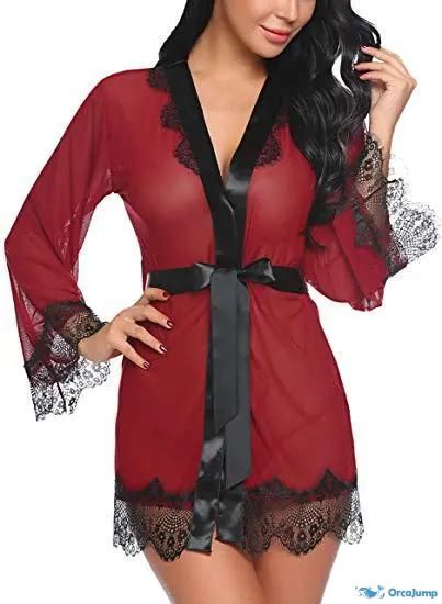Orcajump Erotic Lingerie Lace Mesh Mesh Robe Lace Edge Sexy Erotic Robe Three Pieces