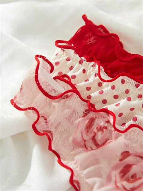 Shein Underwear Sleepwear Basics Packs Lettuce Trim Bow Front Sexy Thongs Lingerie SHEIN