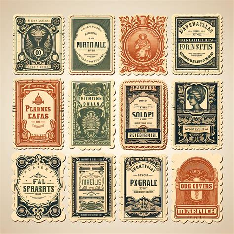 Premium AI Image | A Set Of Postal Stamp 2D Design With Vintage Style ...