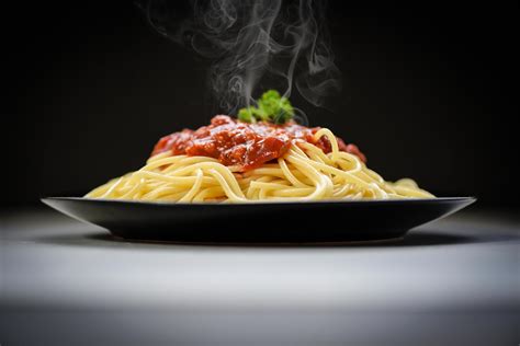 Spaghetti Italienische Pasta Serviert Auf Schwarzem Teller Mit