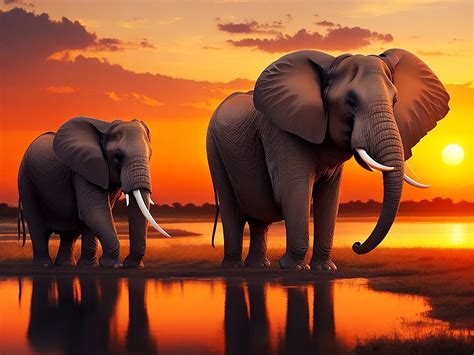 Download Ai Generated Elephants Sunset Royalty Free Stock Illustration