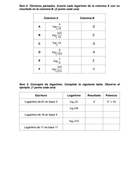 Solution Evaluaci N Sumativa Vi Logaritmos Y Teorema De Pit Goras