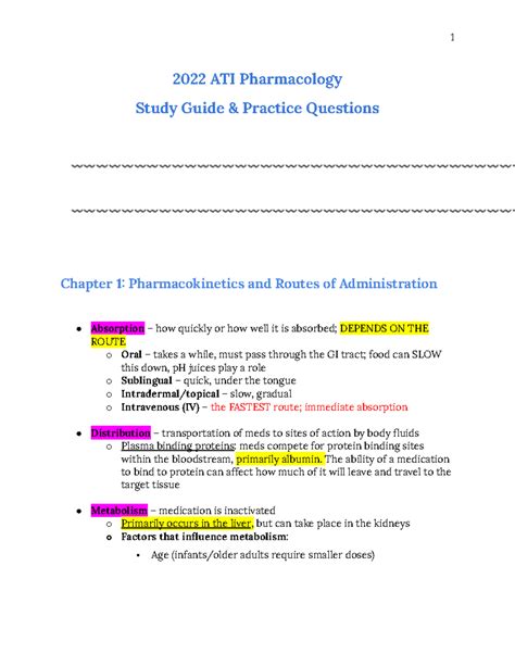 ATI Pharm SG - ATI study guide - 2022 ATI Pharmacology Study Guide