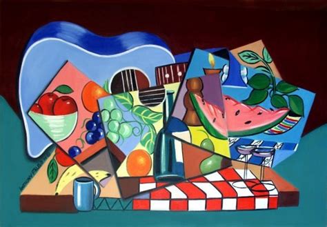 The Blue Guitar Print Wine Poster Cubism Food Fruit By Falboart